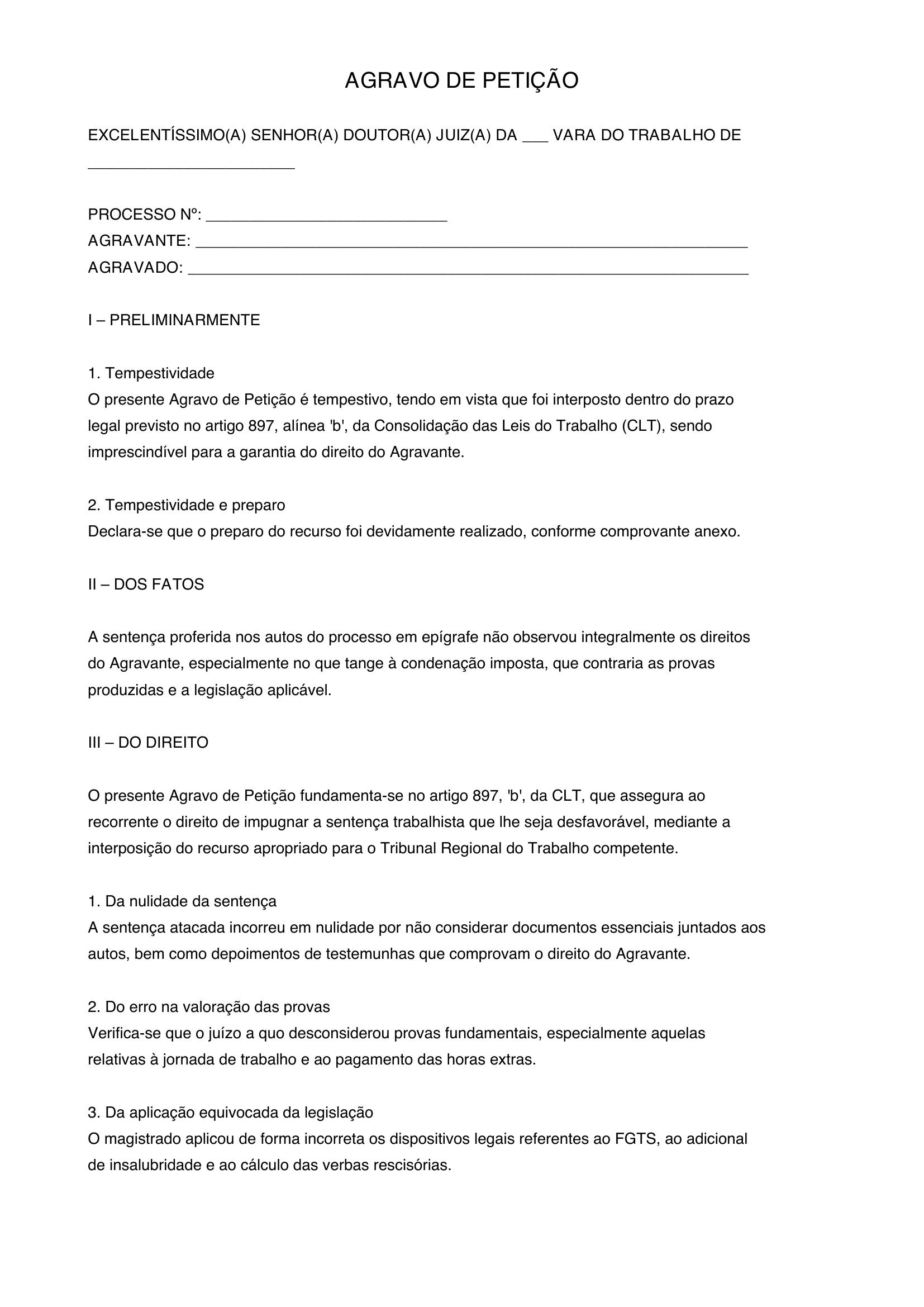 Modelo De Agravo De Petição