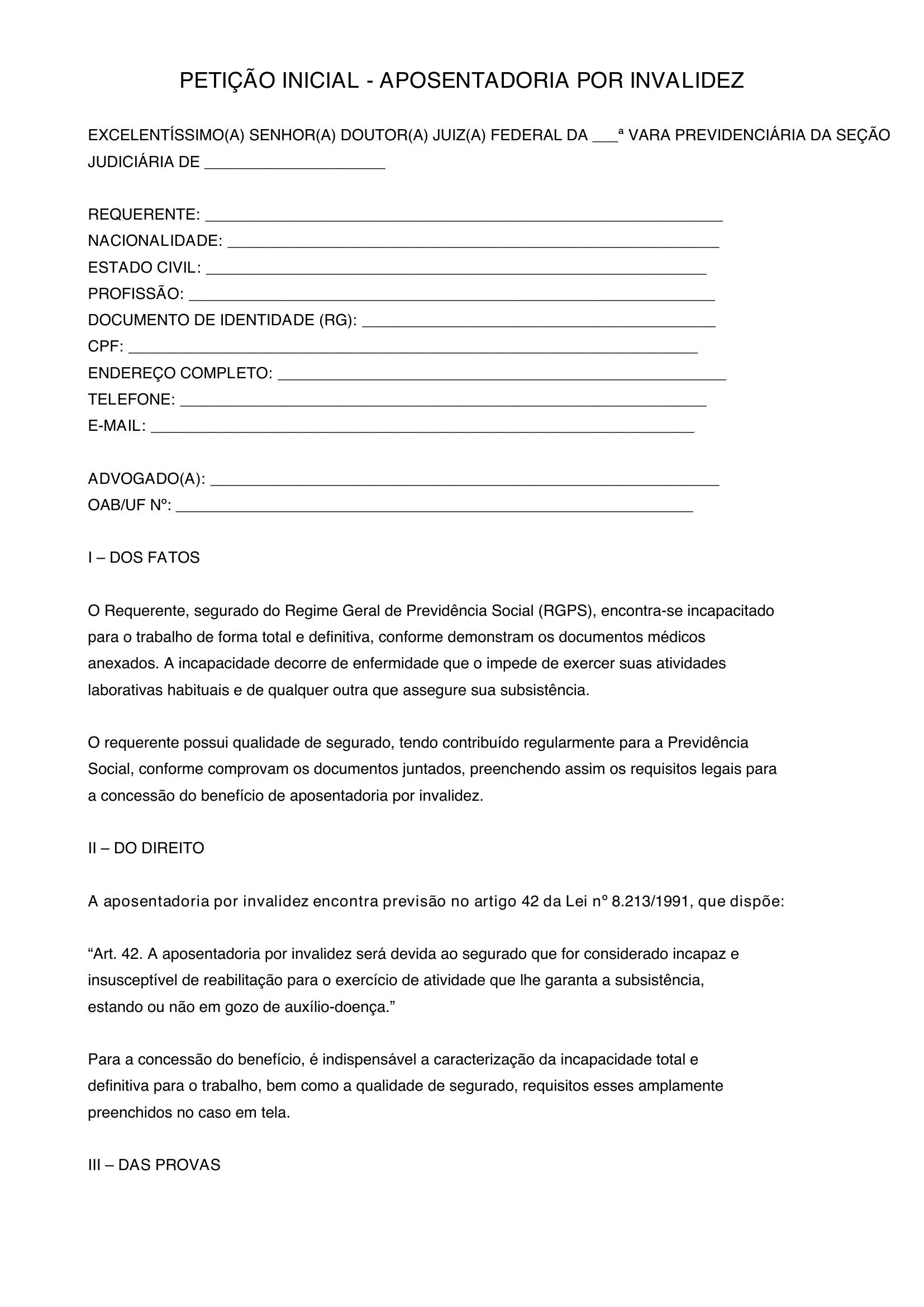 Modelo Aposentadoria Por Invalidez