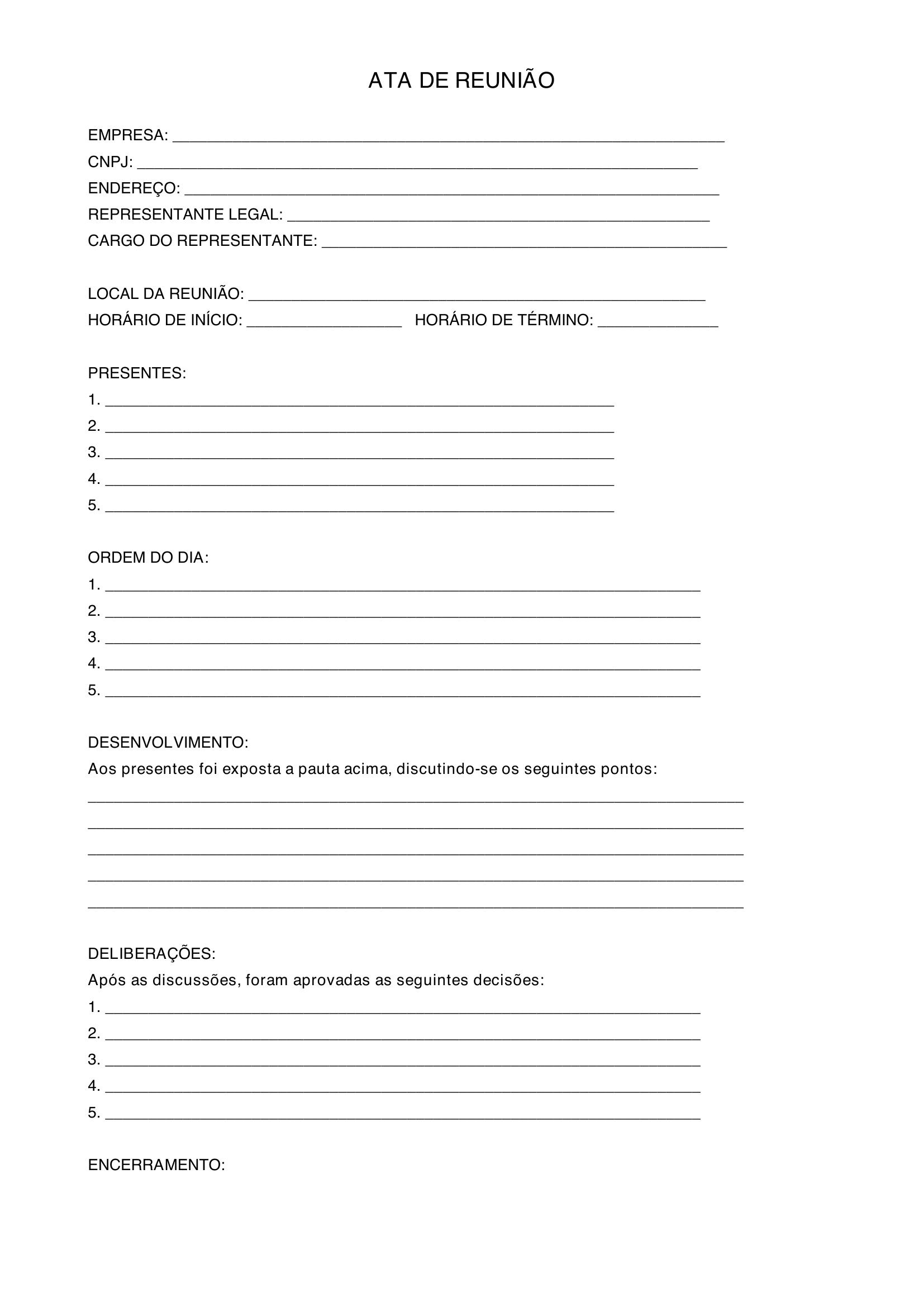 Modelo De Ata De Reunião Empresa
