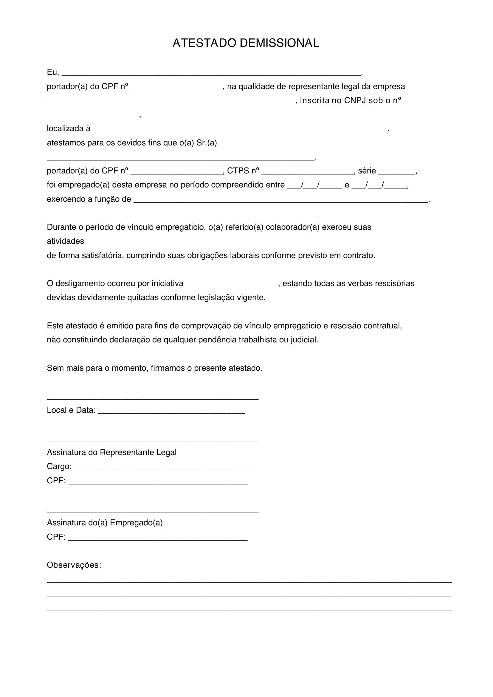 Atestado Demissional Modelo