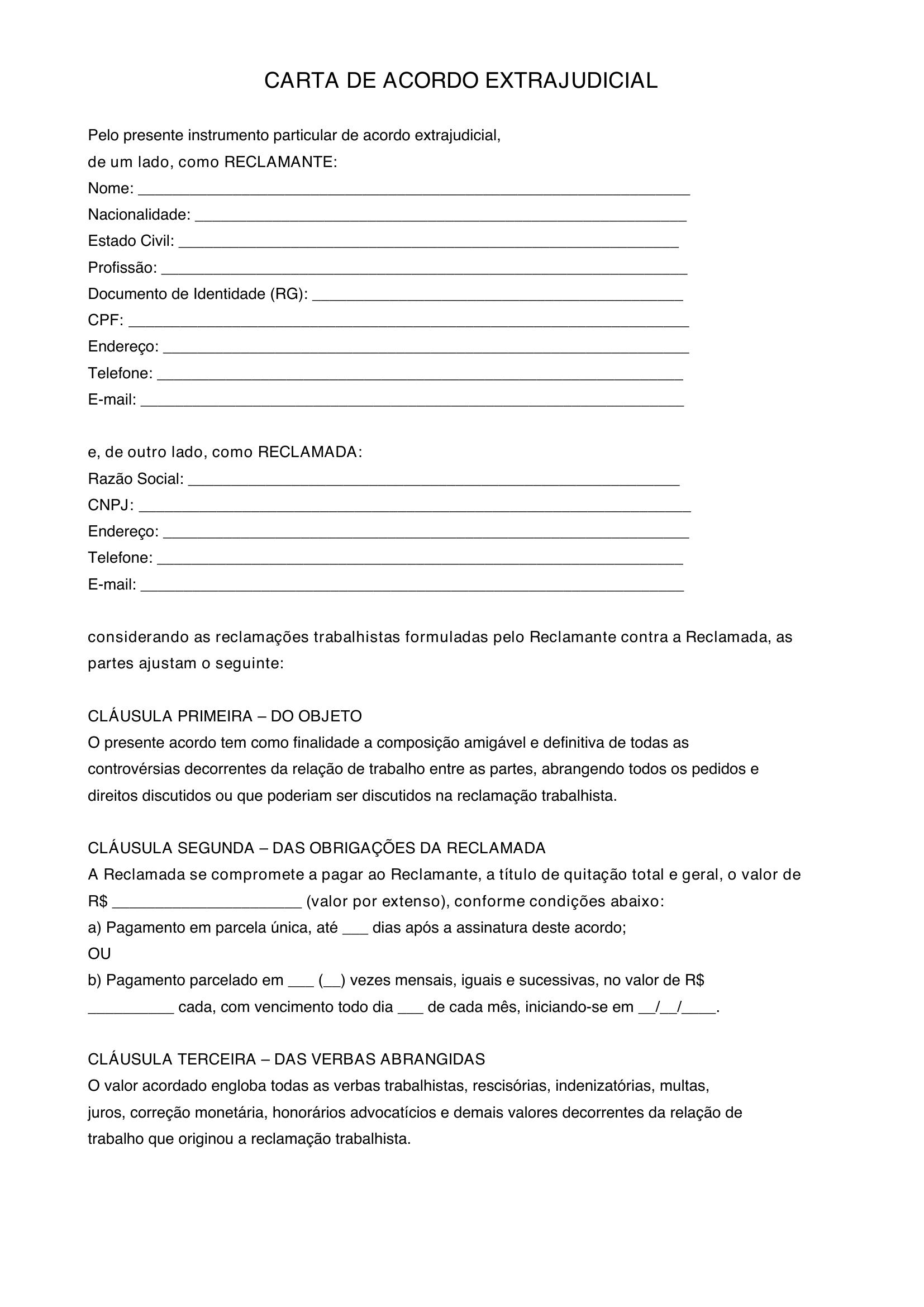 Modelo De Carta De Acordo