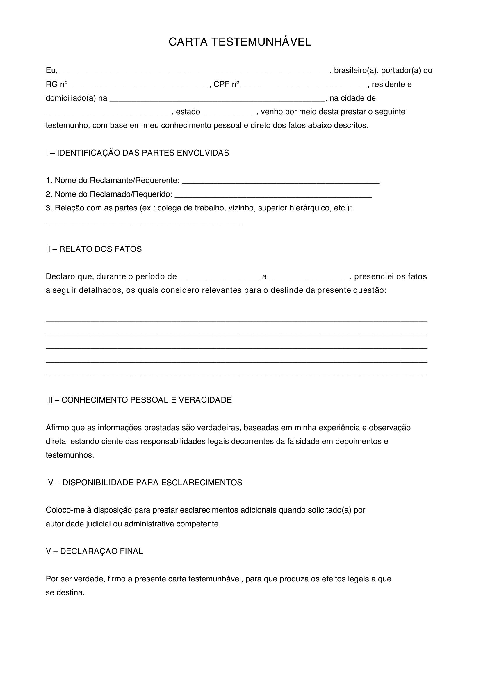 Carta Testemunhável Modelo
