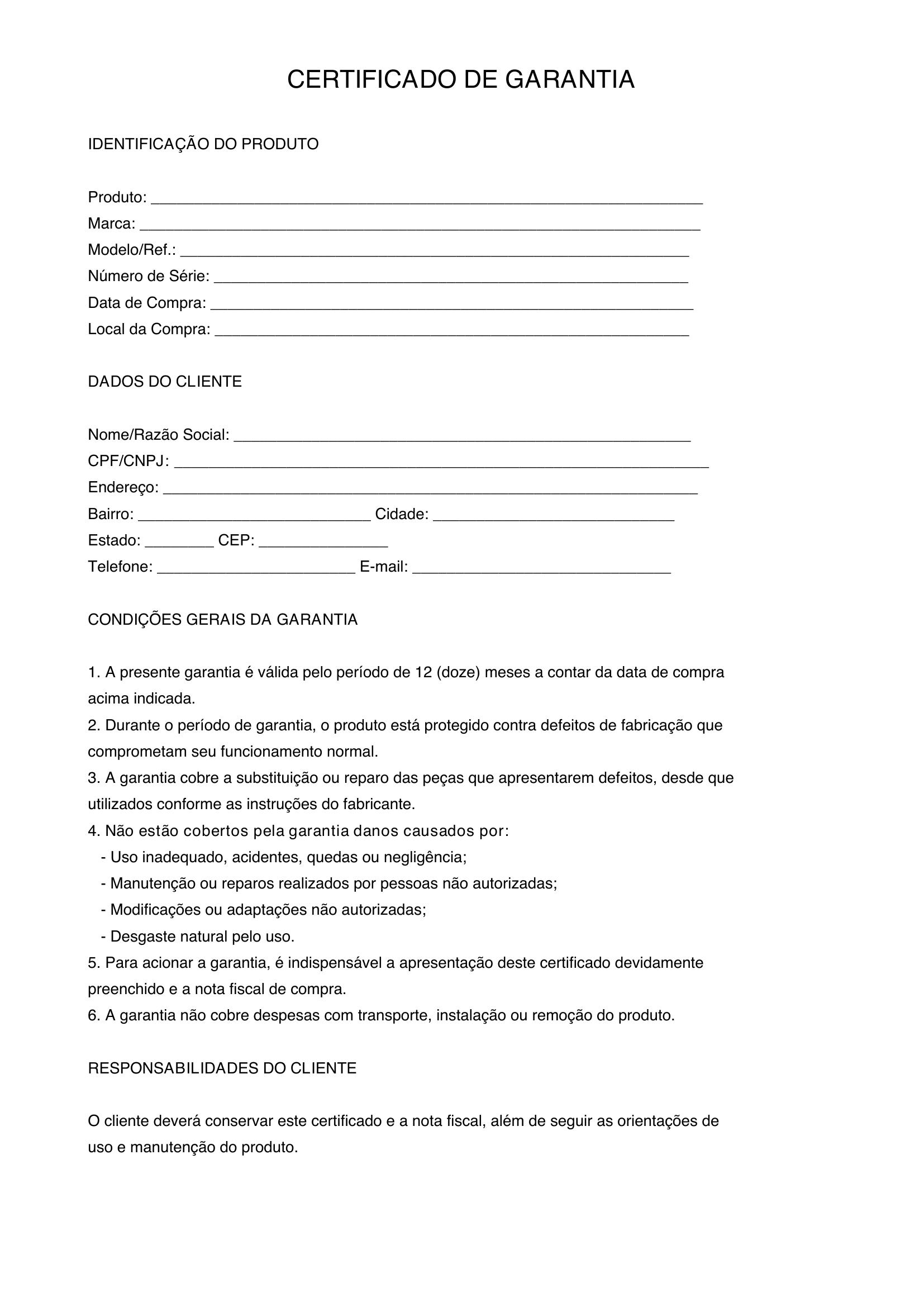 Modelo De Certificado De Garantia
