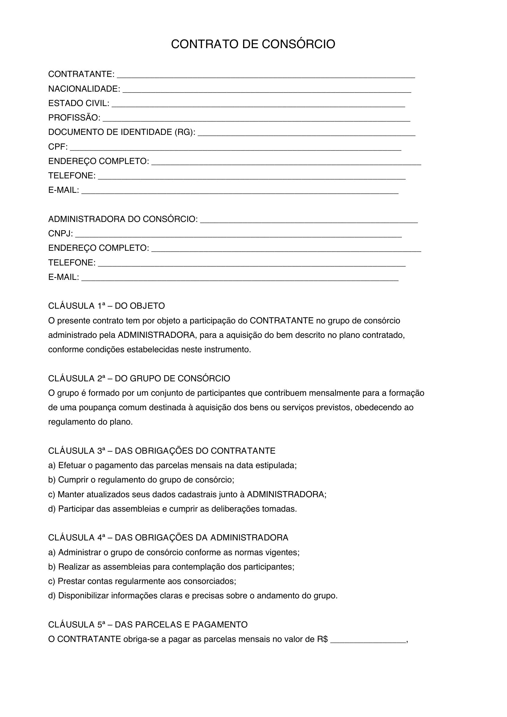 Modelo De Contrato De Consórcio