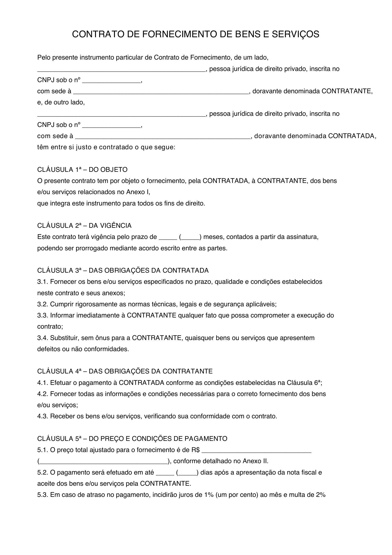 Modelo De Contrato De Fornecimento