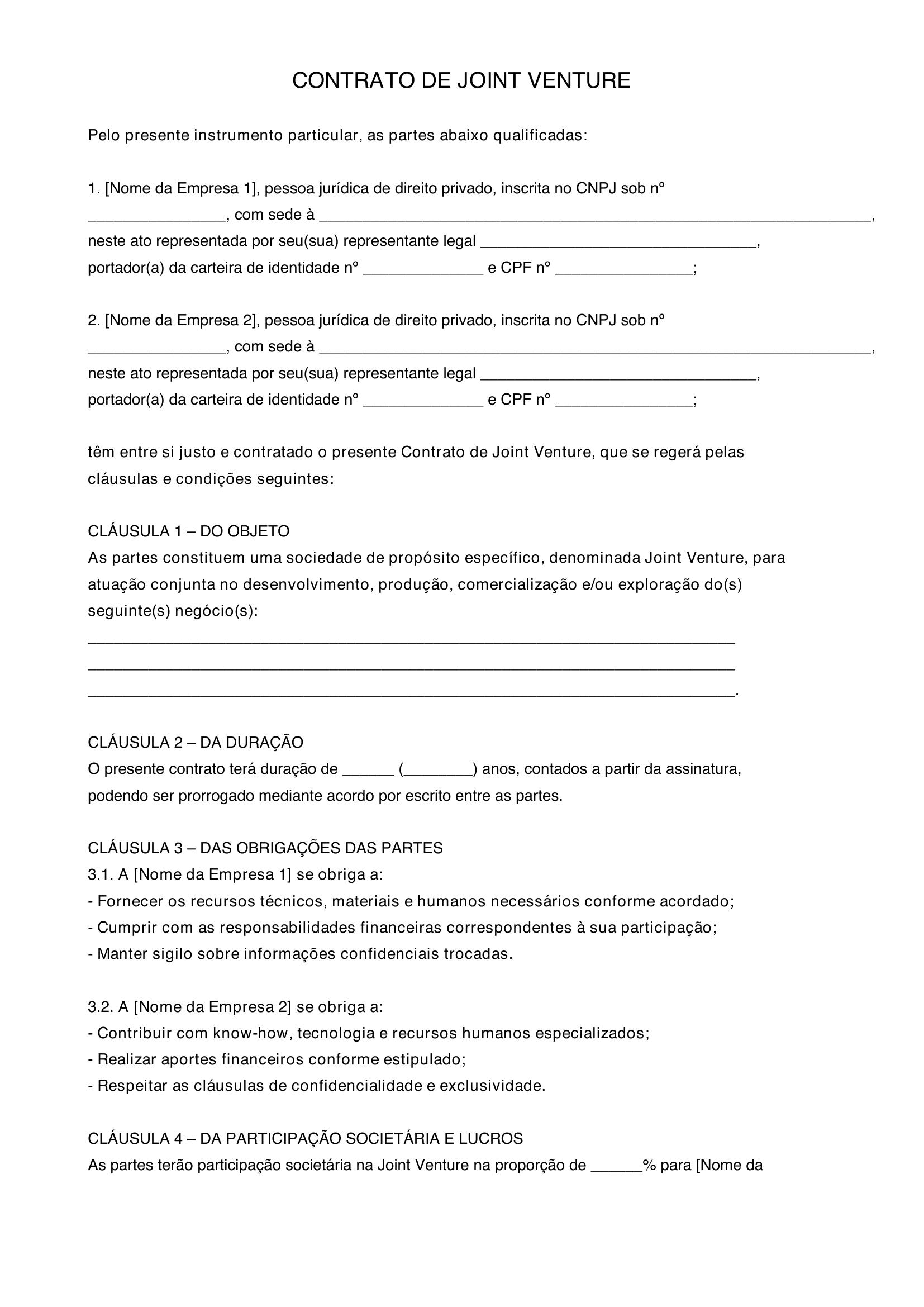 Modelo De Contrato De Joint Venture