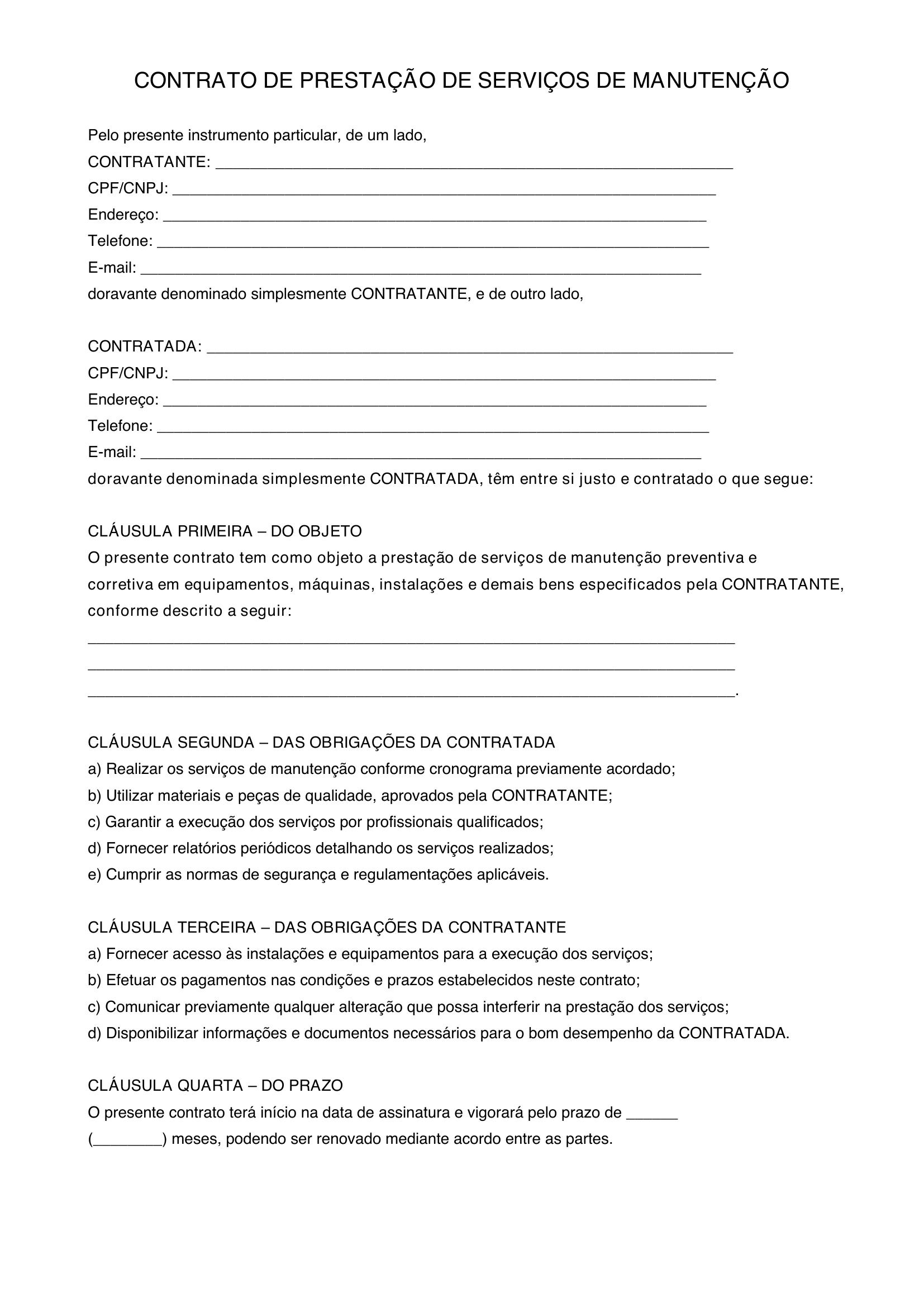 Modelo De Contrato De Manutenção