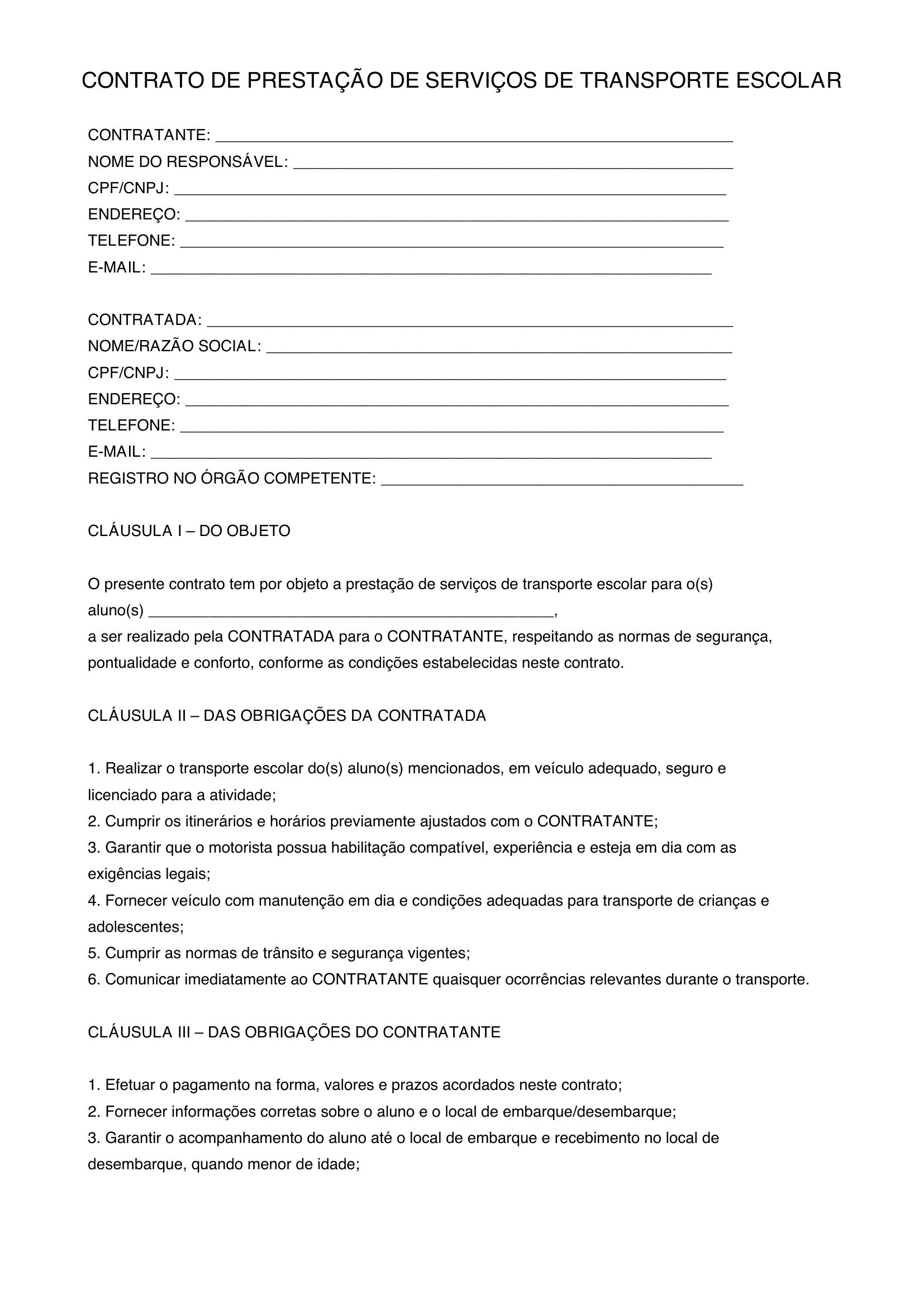 Modelo De Contrato De Transporte Escolar