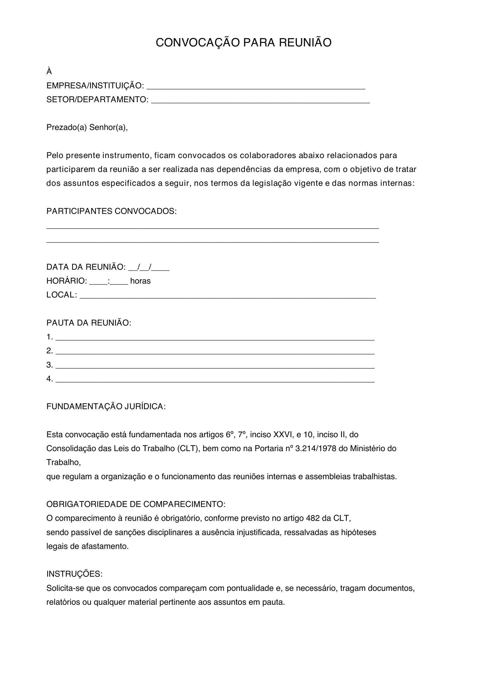 Modelo De Convocação Para Reunião