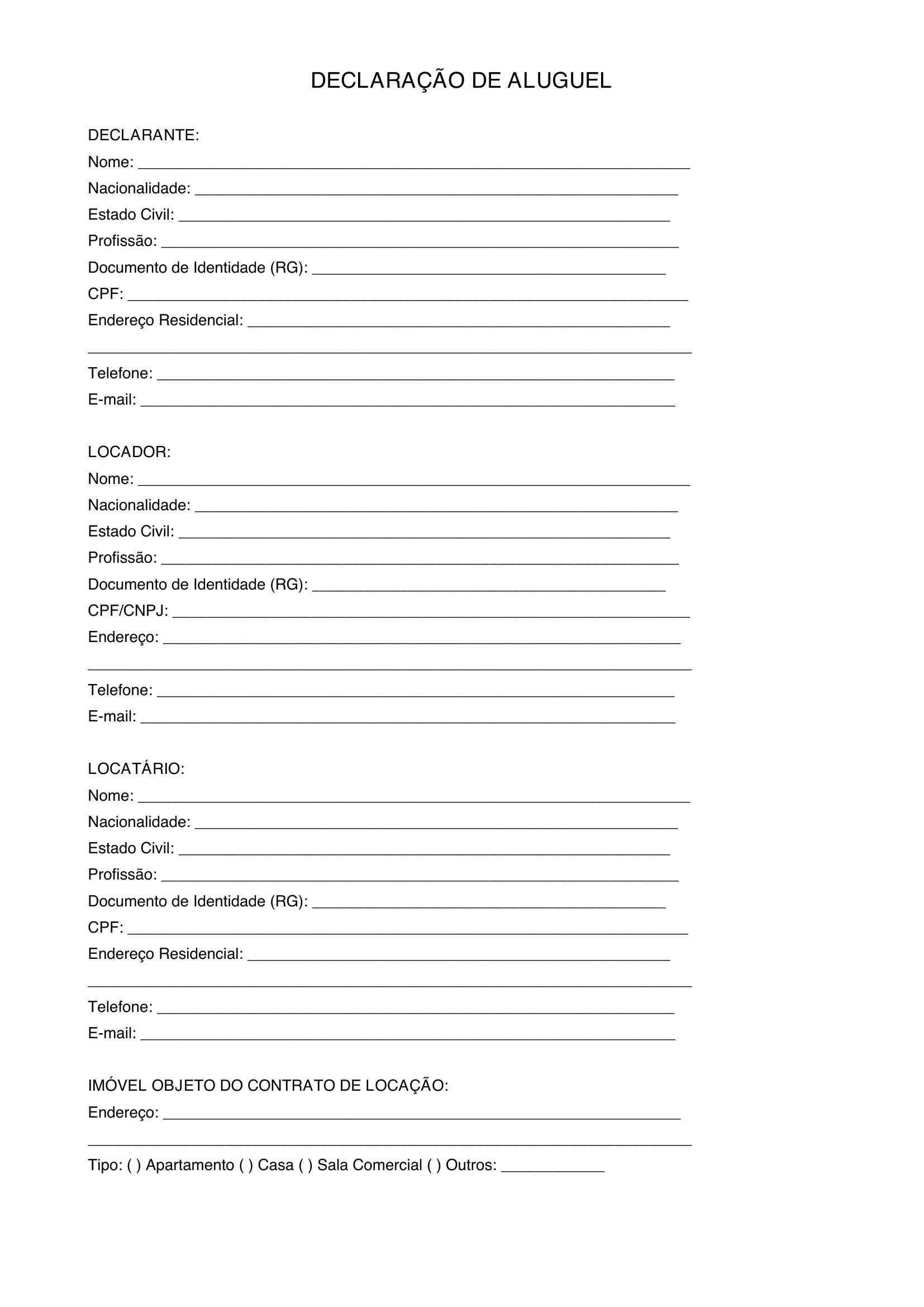 Modelo De Declaração De Aluguel