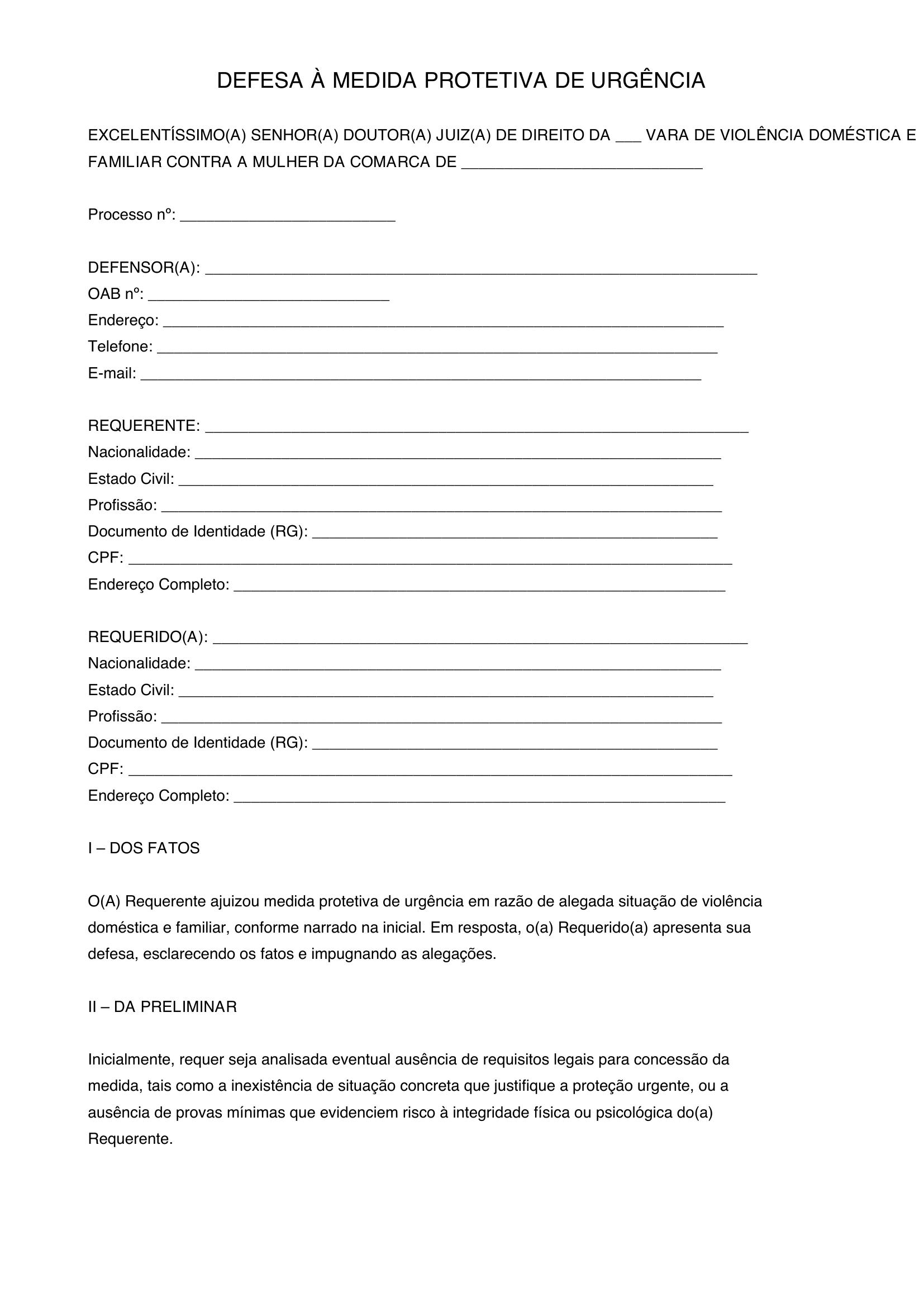 Modelo Defesa Medida Protetiva