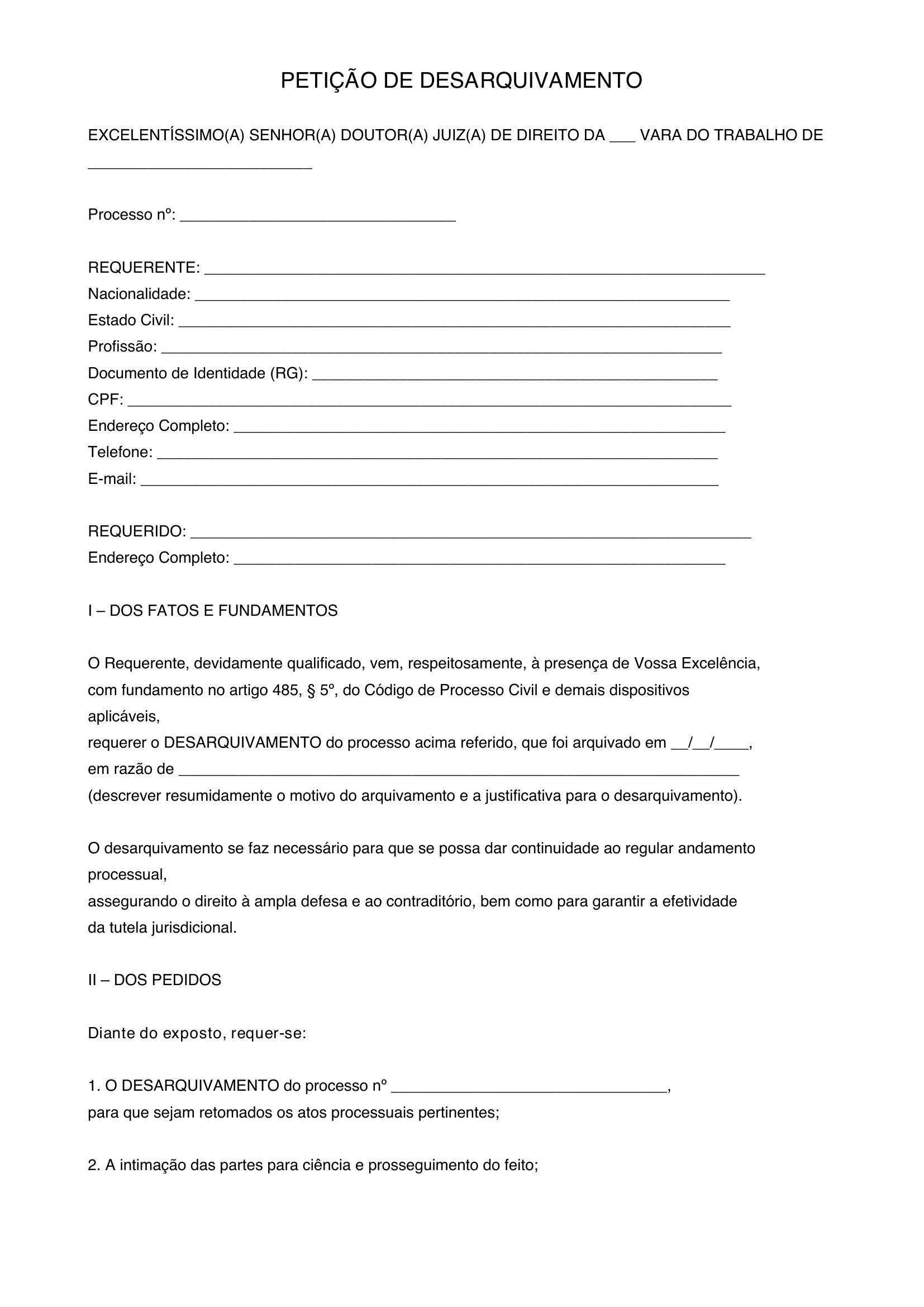 Modelo De Desarquivamento