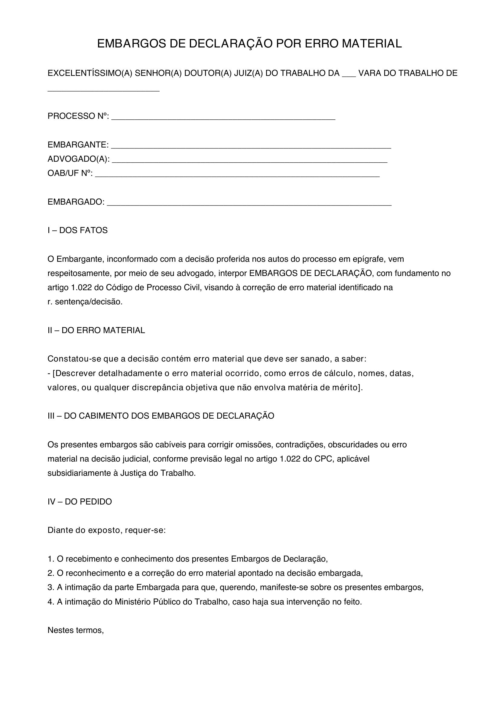 Modelo Embargos Erro Material