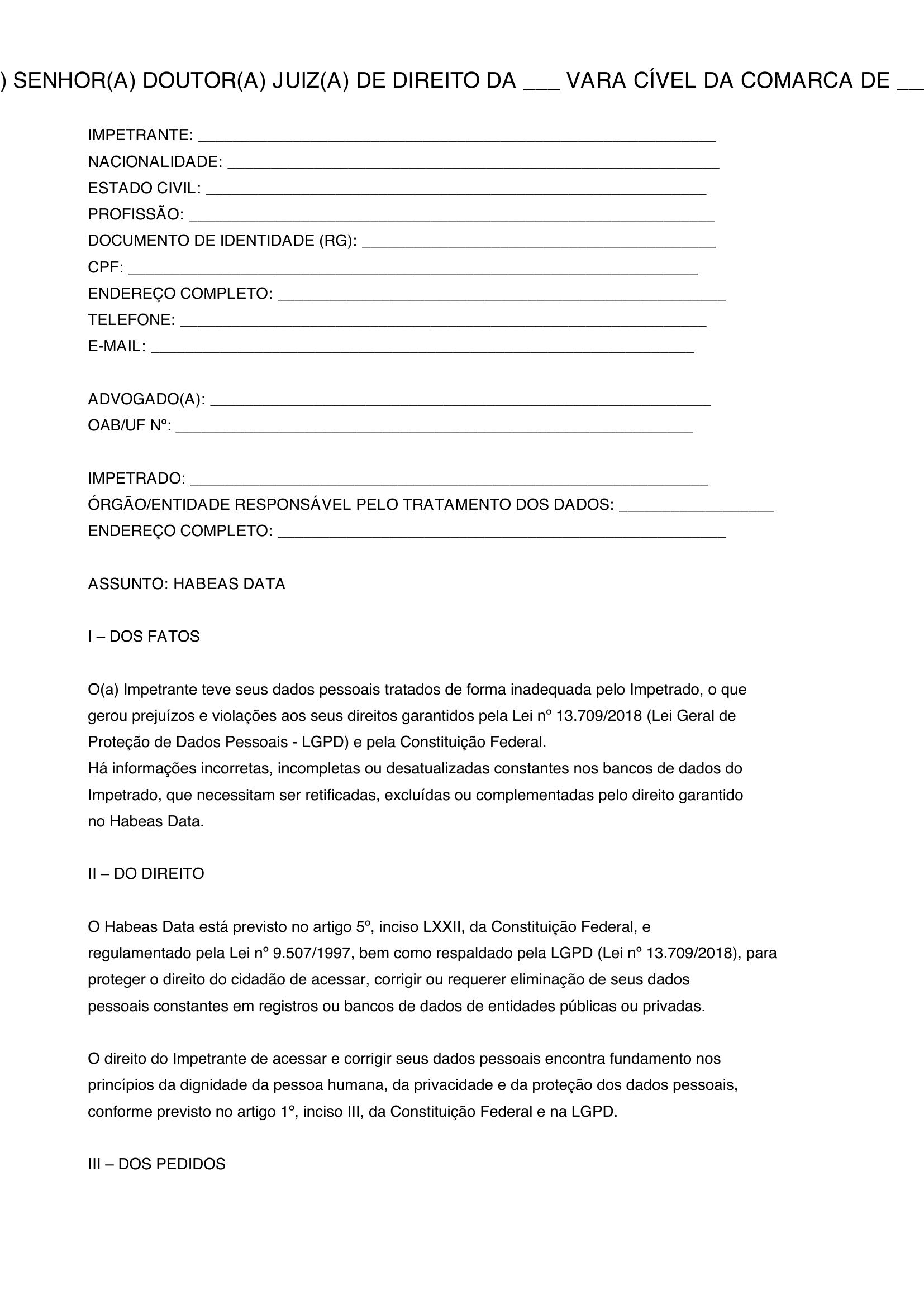 Modelo De Habeas Data