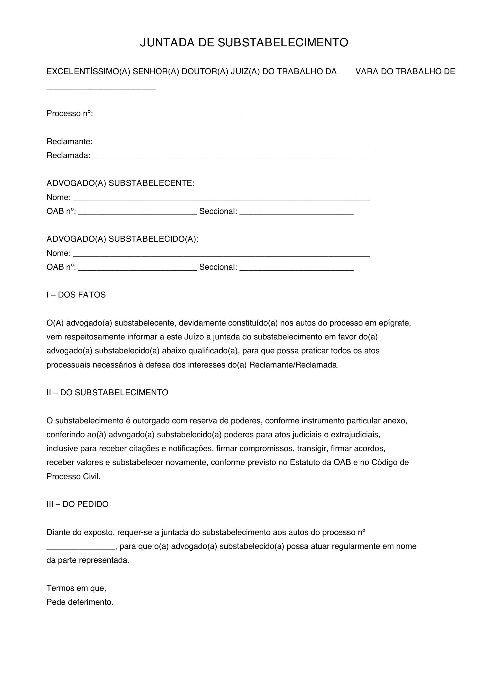 Modelo De Juntada De Substabelecimento
