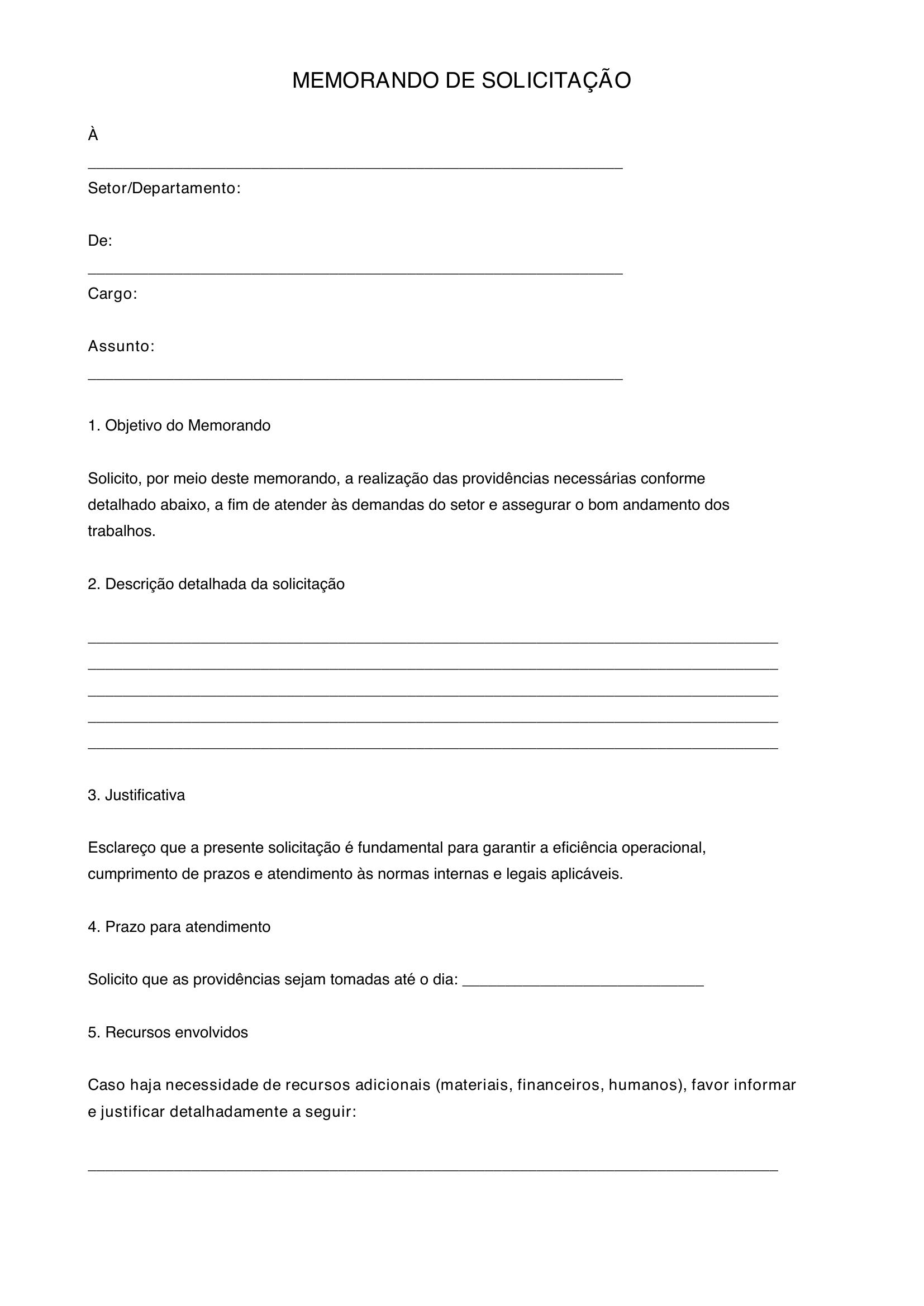 Modelo De Memorando De Solicitação