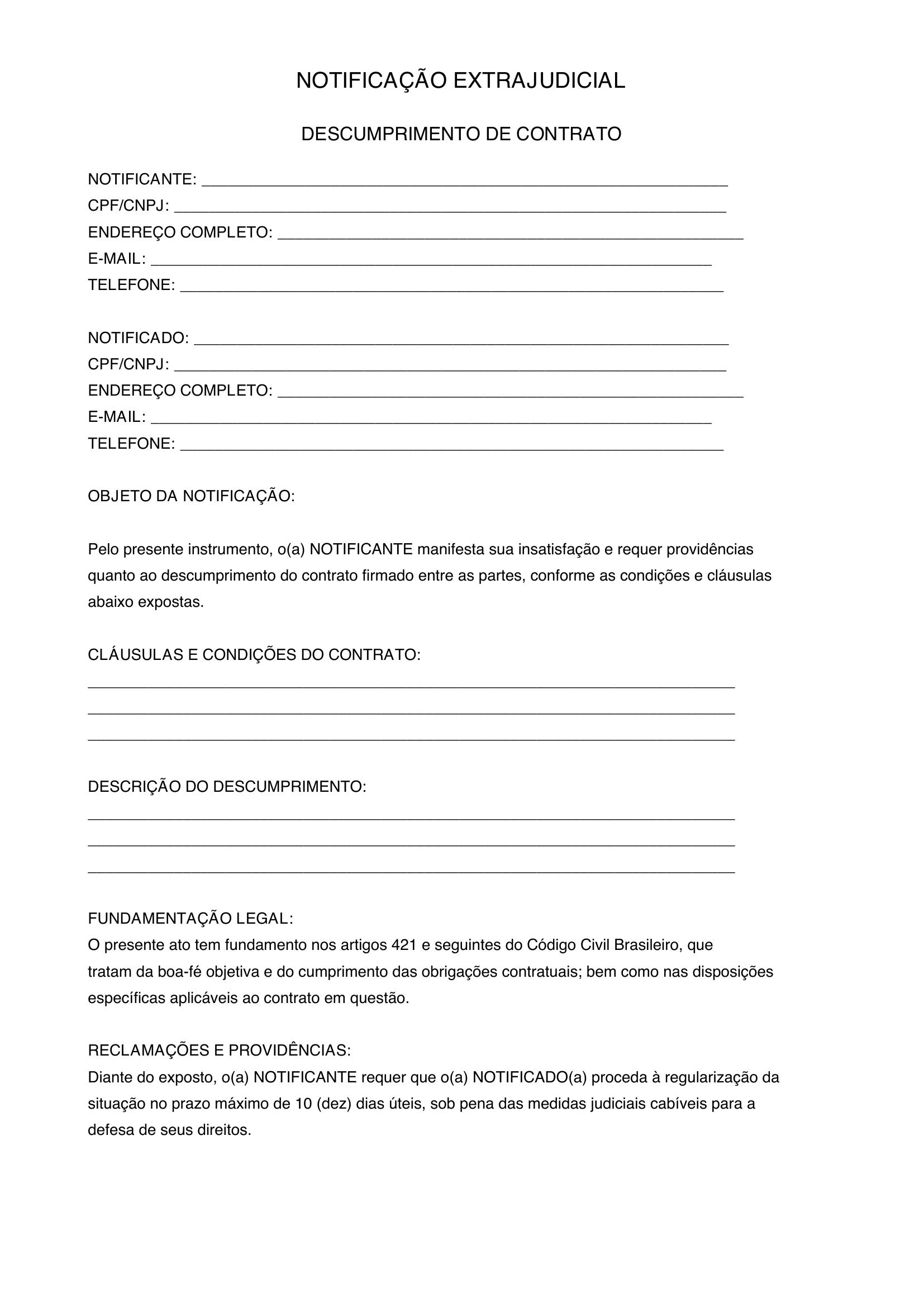 Modelo Notificação Extrajudicial Descumprimento De Contrato