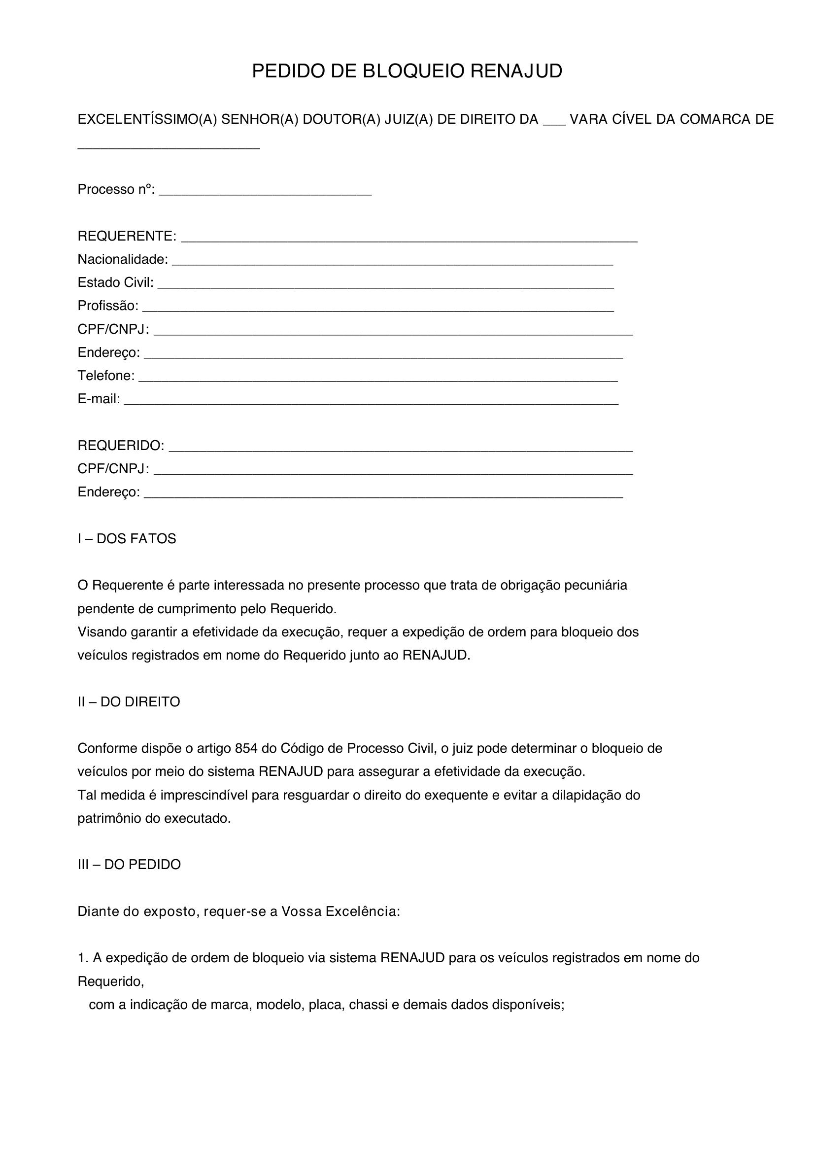 Modelo Pedido Renajud
