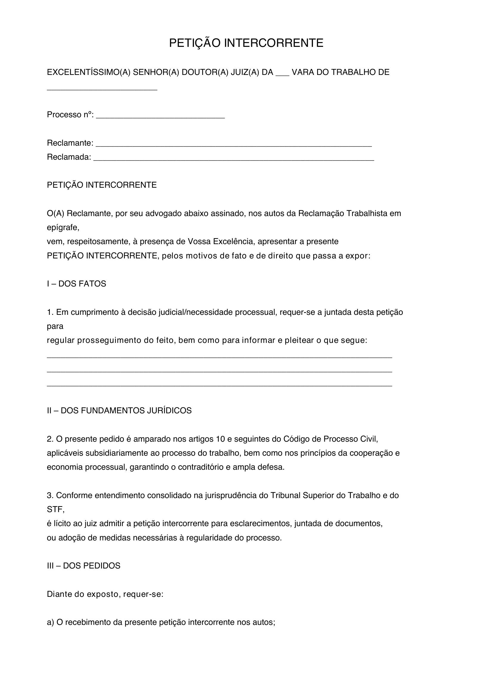 Modelo De Petição Intercorrente