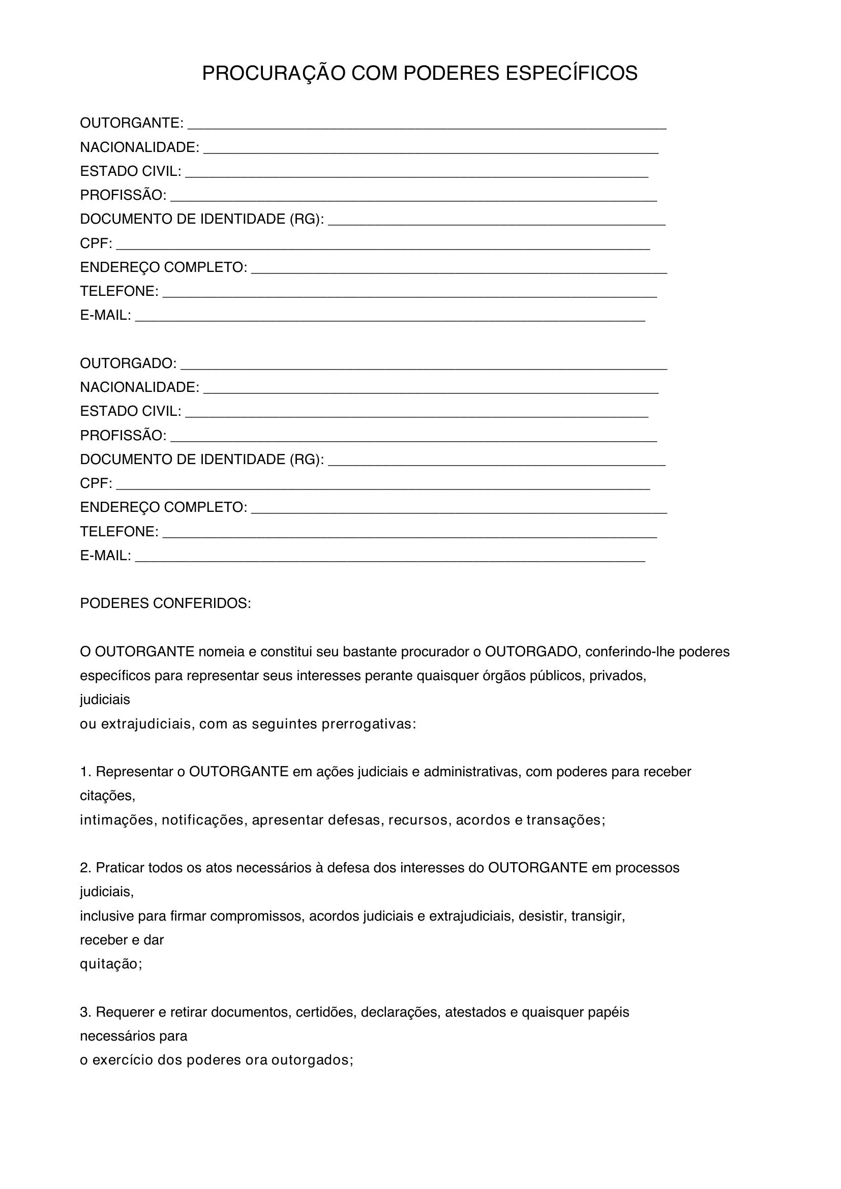 Modelo De Procuração Com Poderes Especificos