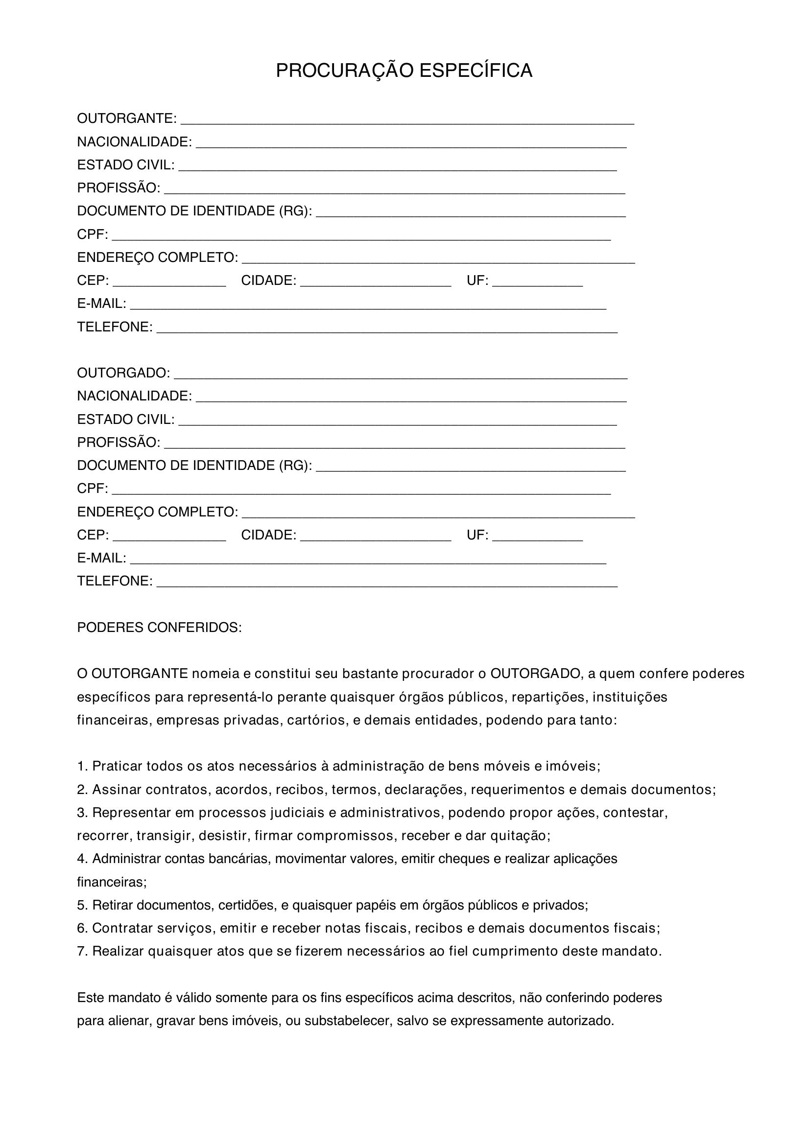 Modelo De Procuração Especifica