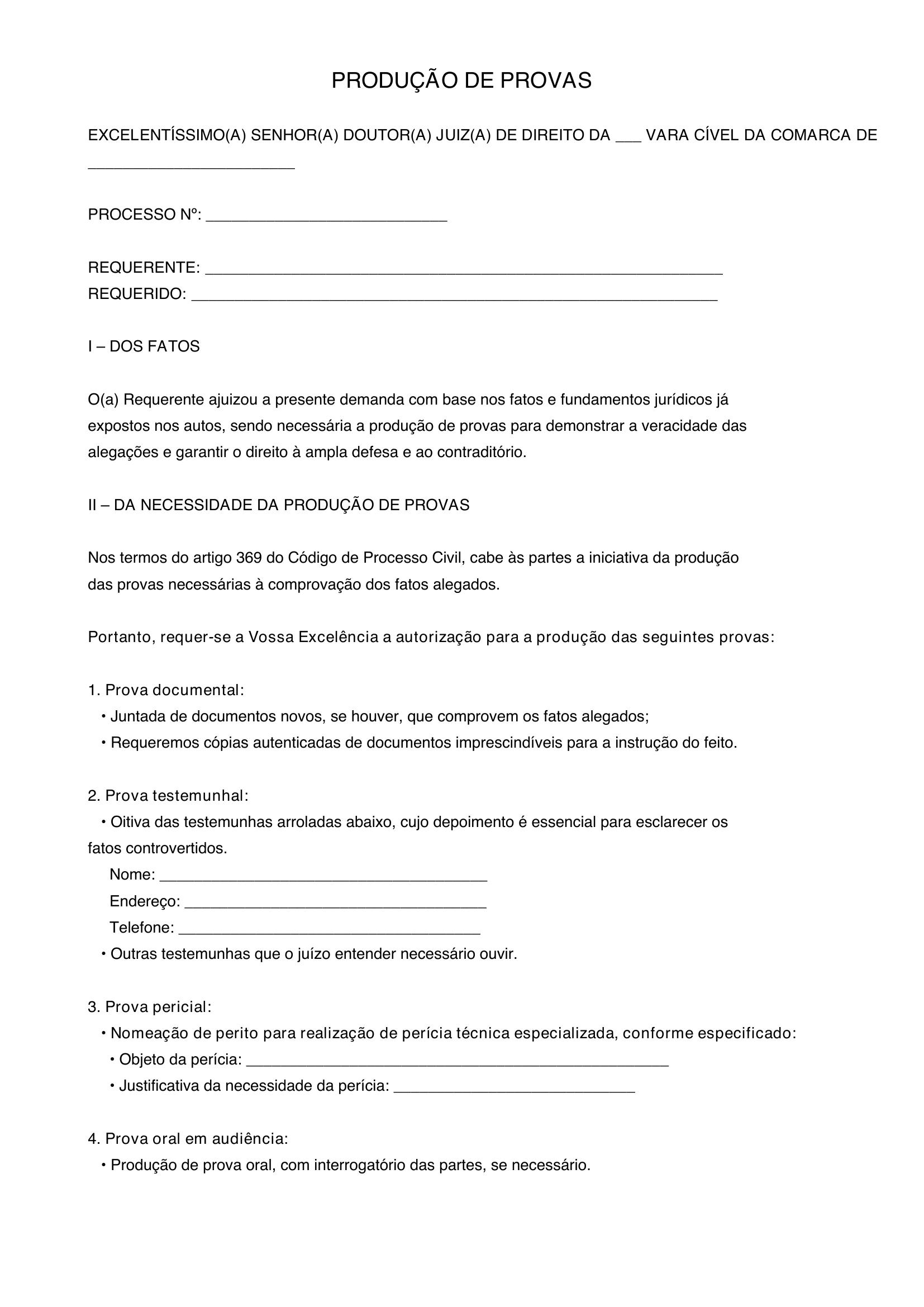 Modelo De Produção De Provas