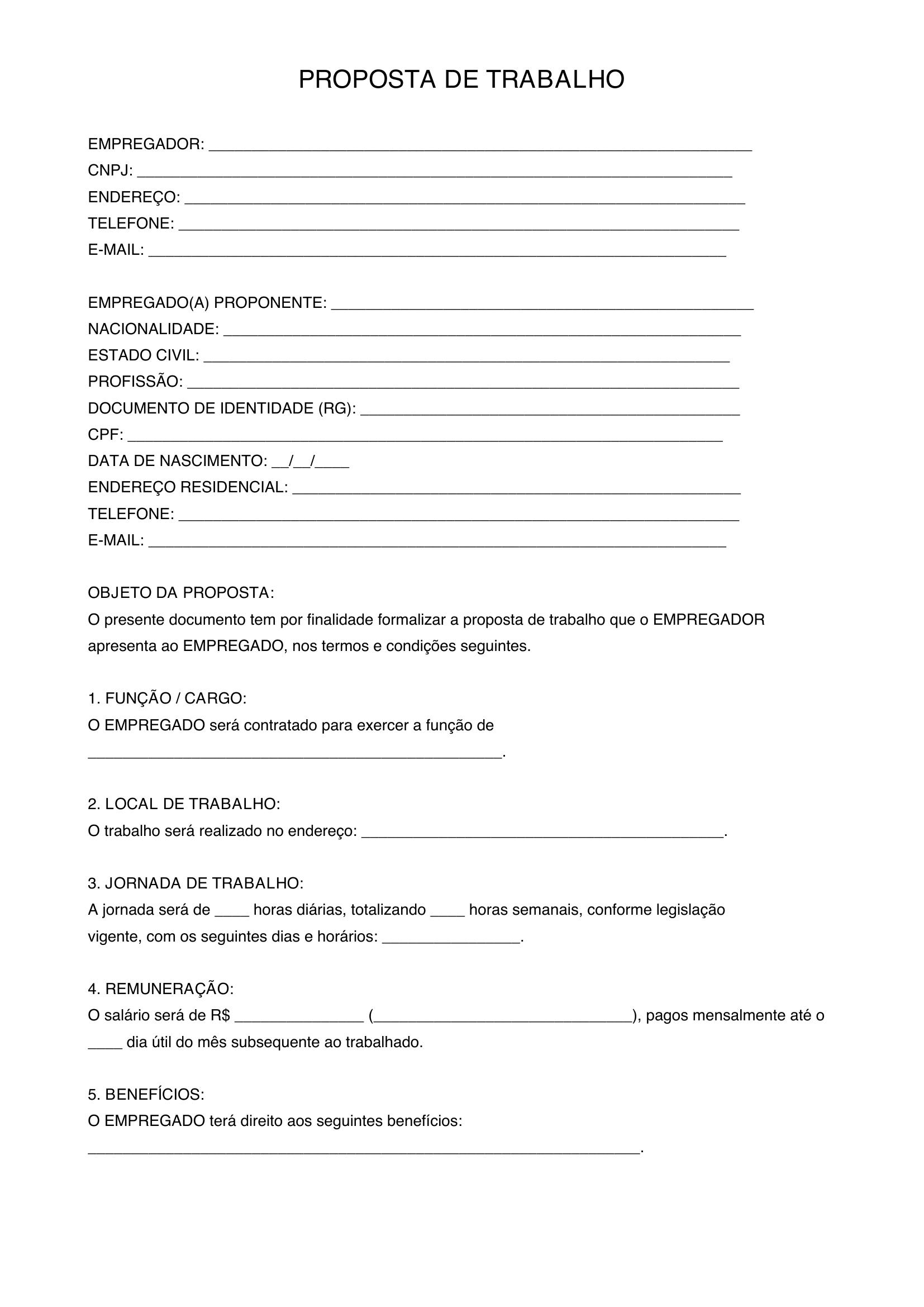 Modelo De Proposta De Trabalho