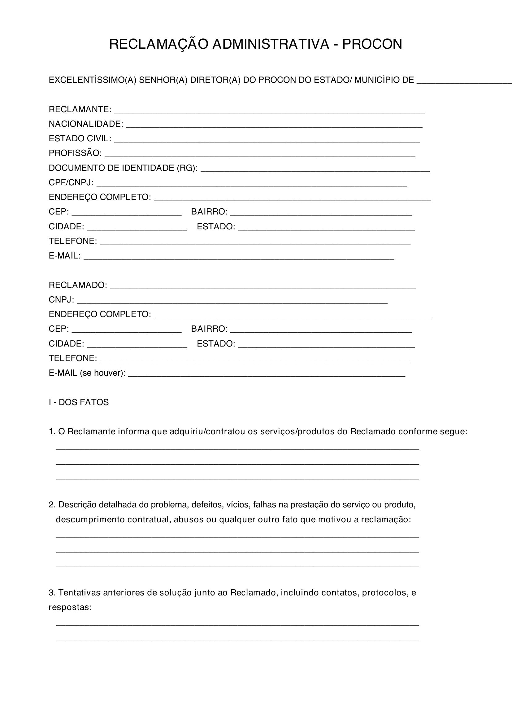 Modelo Reclamação Procon