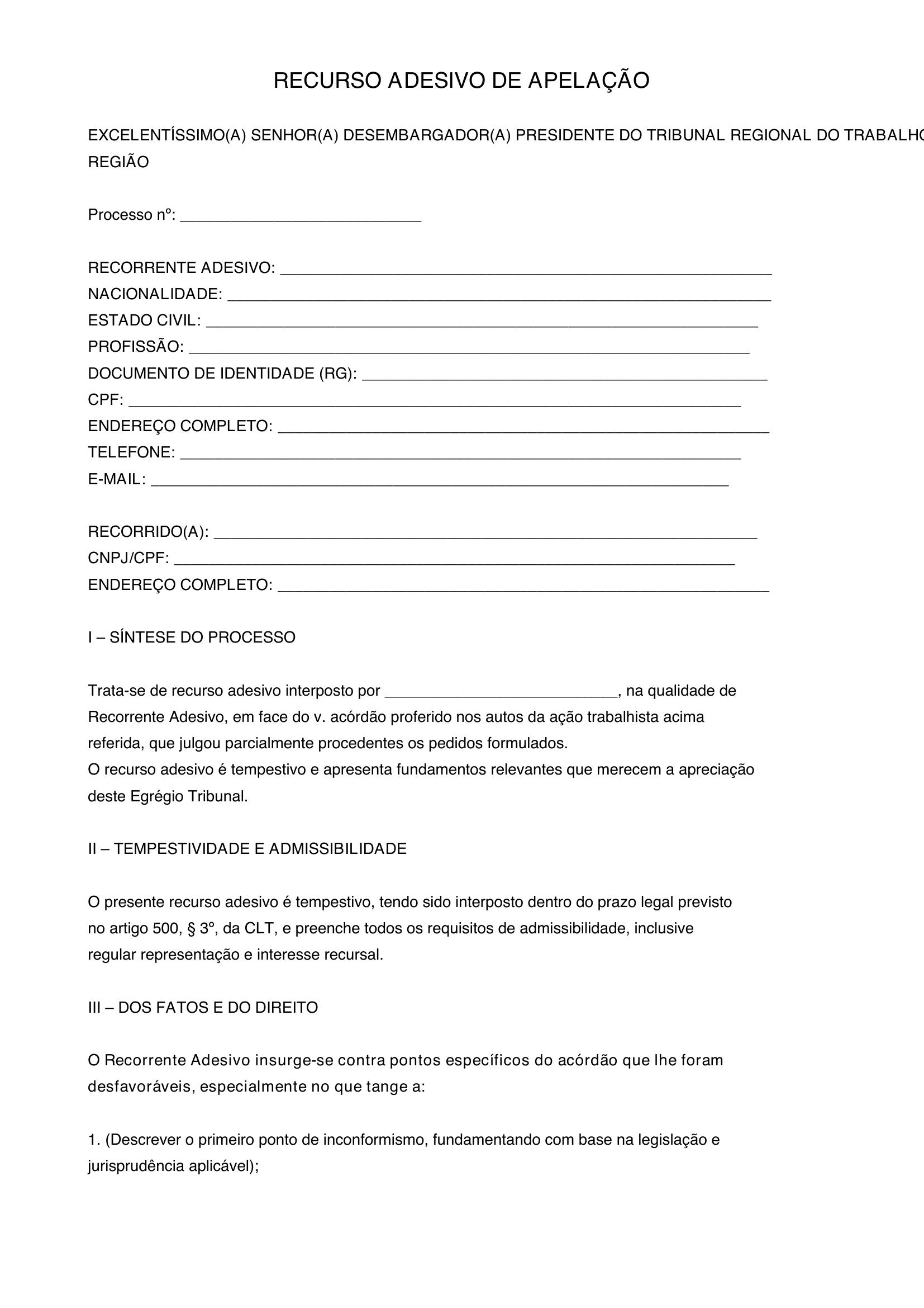 Modelo Recurso Adesivo Apelação