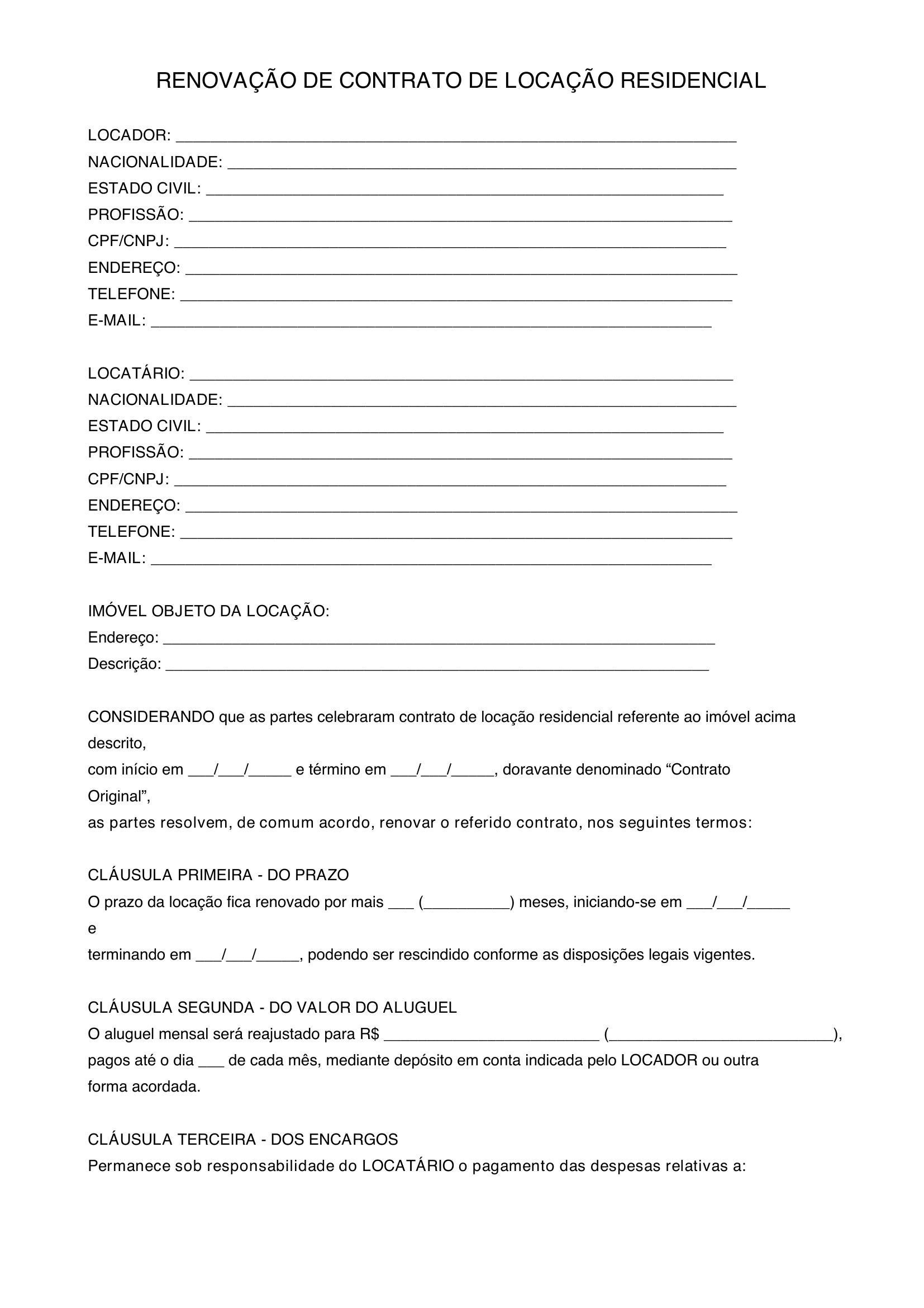Modelo De Renovação De Contrato De Aluguel