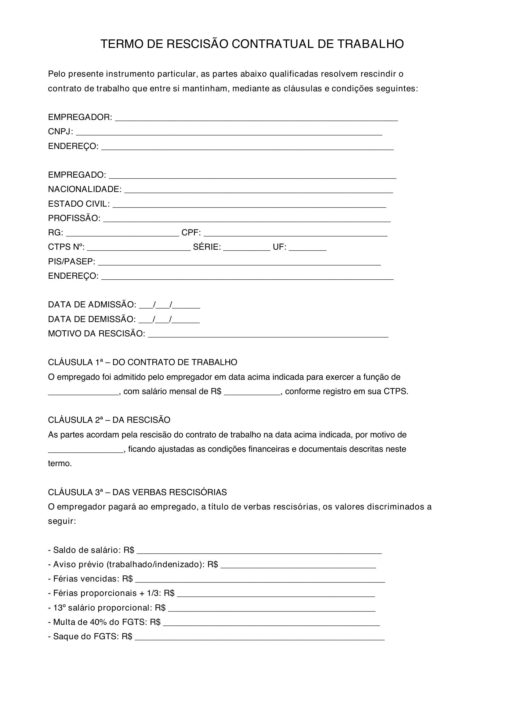 Modelo De Rescisão Contratual