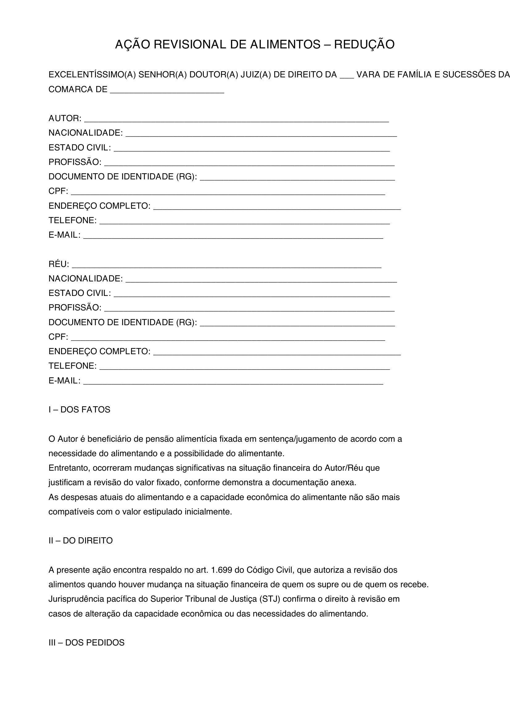 Modelo Revisional De Alimentos Redução