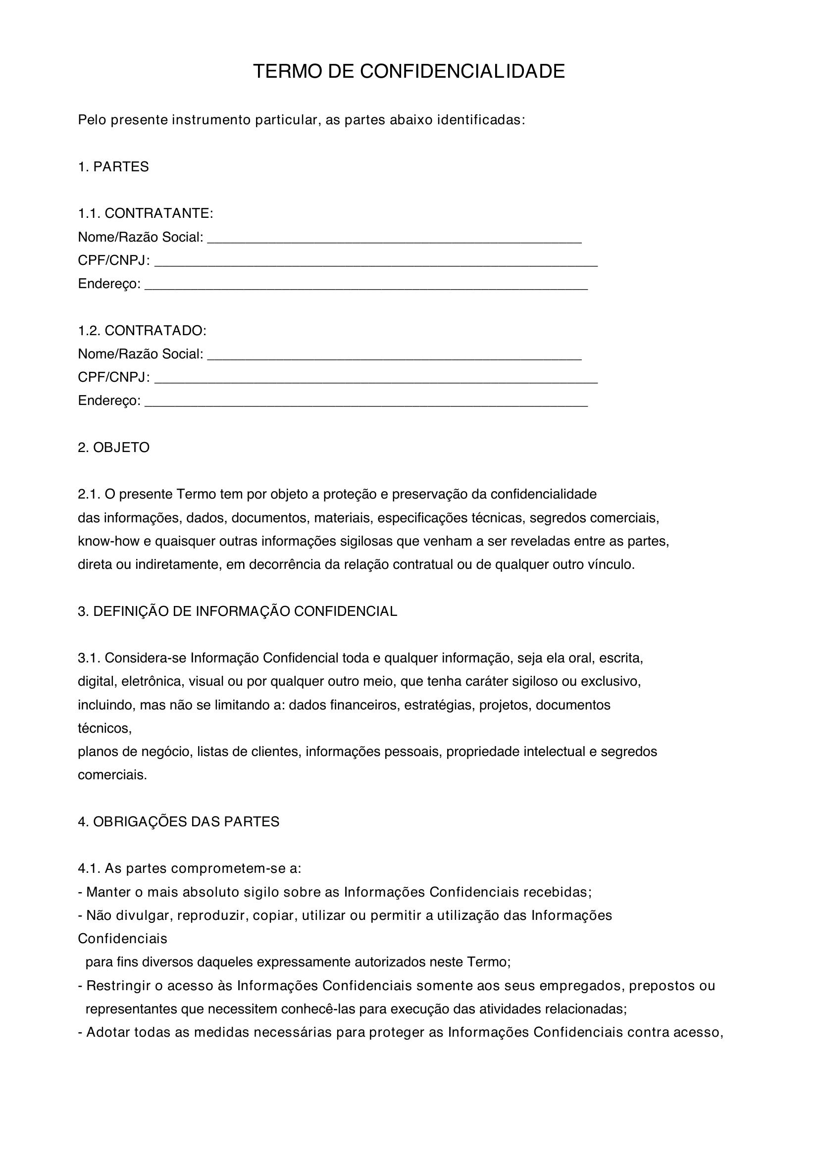 Termo De Confidencialidade Modelo